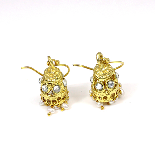 Pearl amp Cz Gemstone Brass Gold Plated Earring