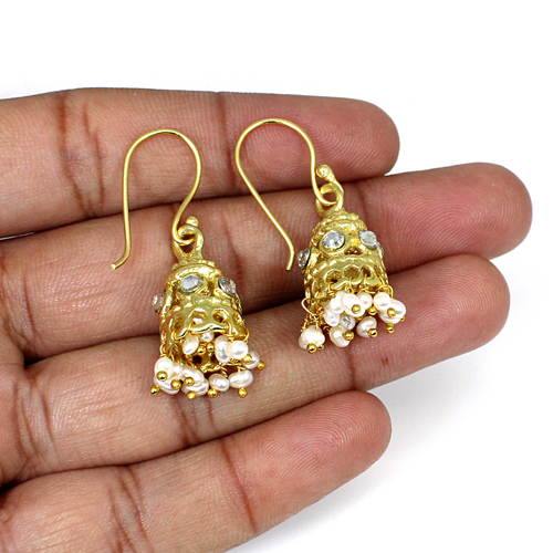Pearl amp Cz Gemstone Brass Gold Plated Earring