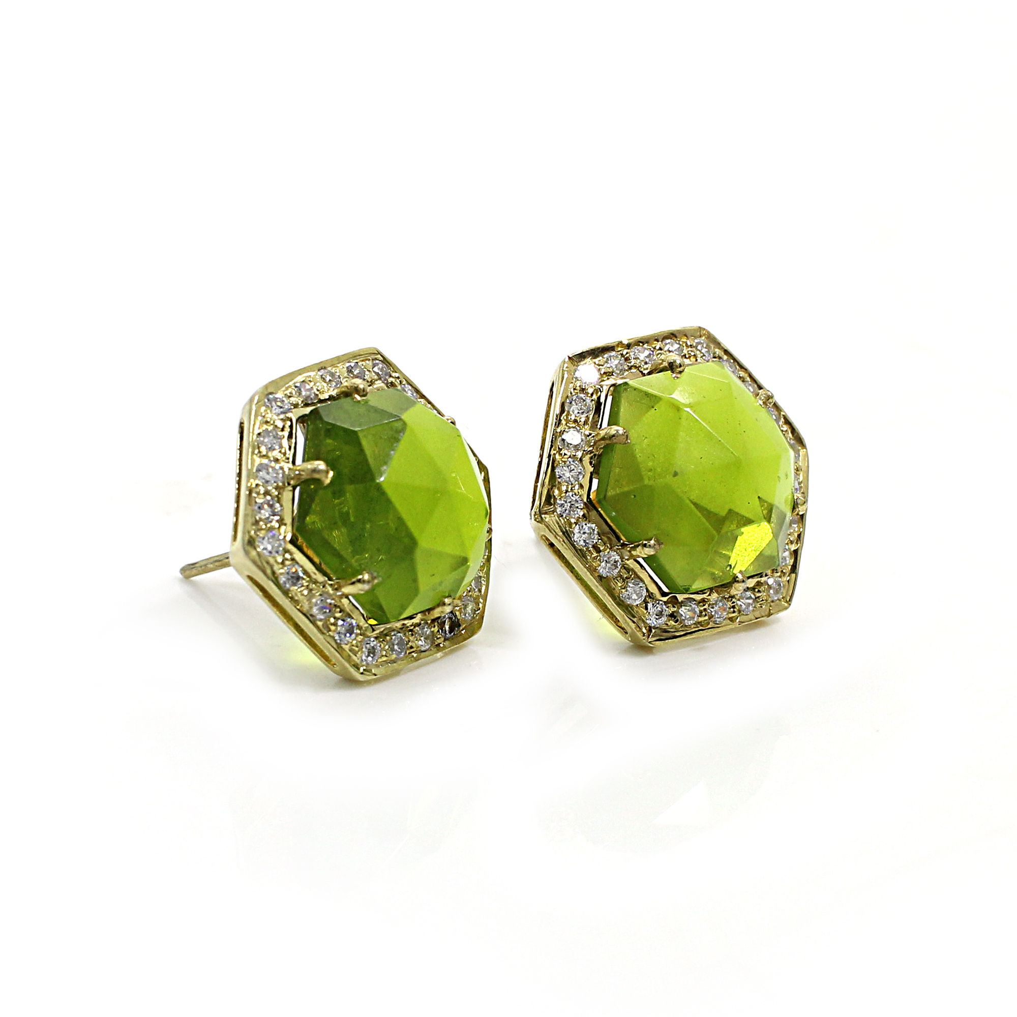 Peridot Hydro with CZ Silver Stud Earrings