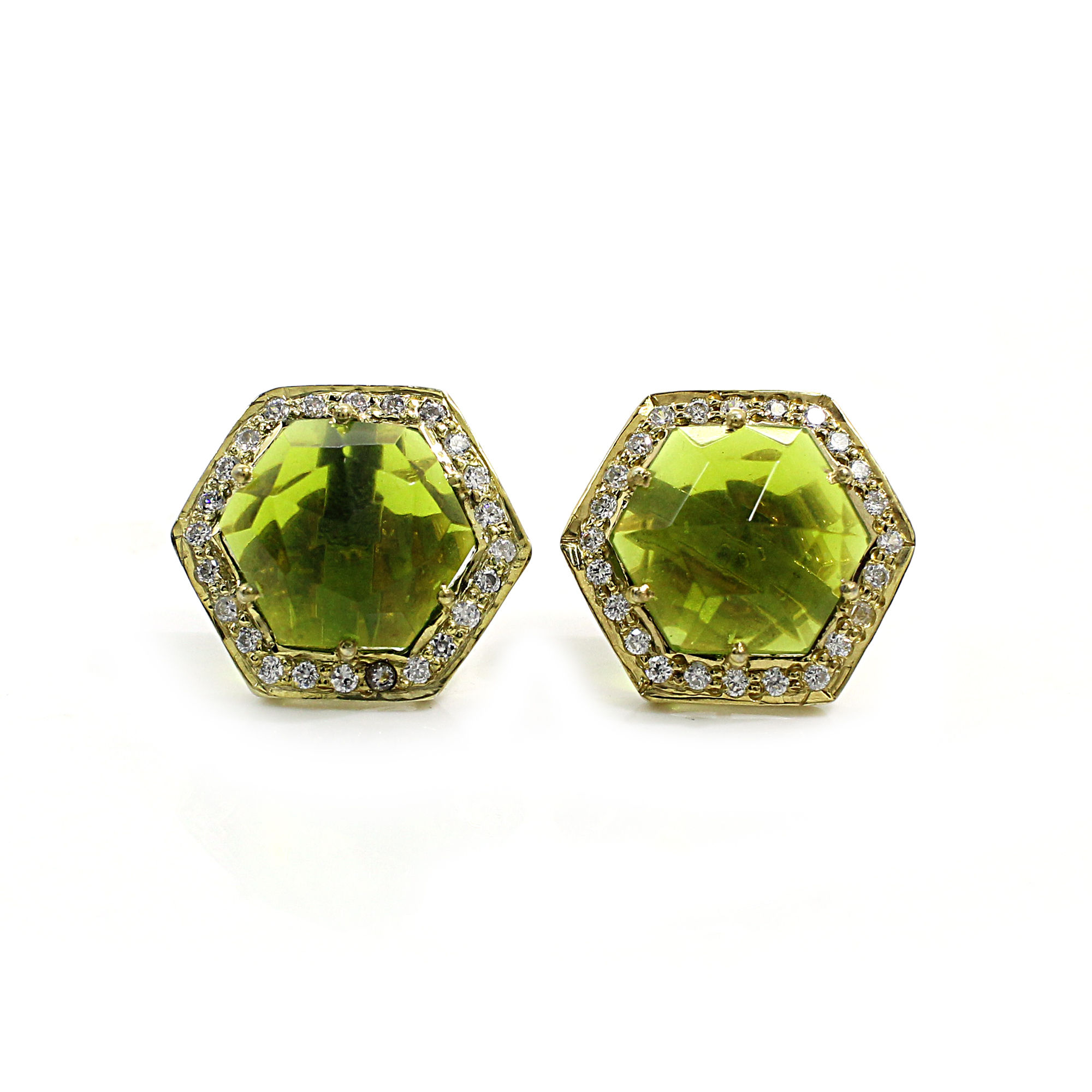 Peridot Hydro with CZ Silver Stud Earrings