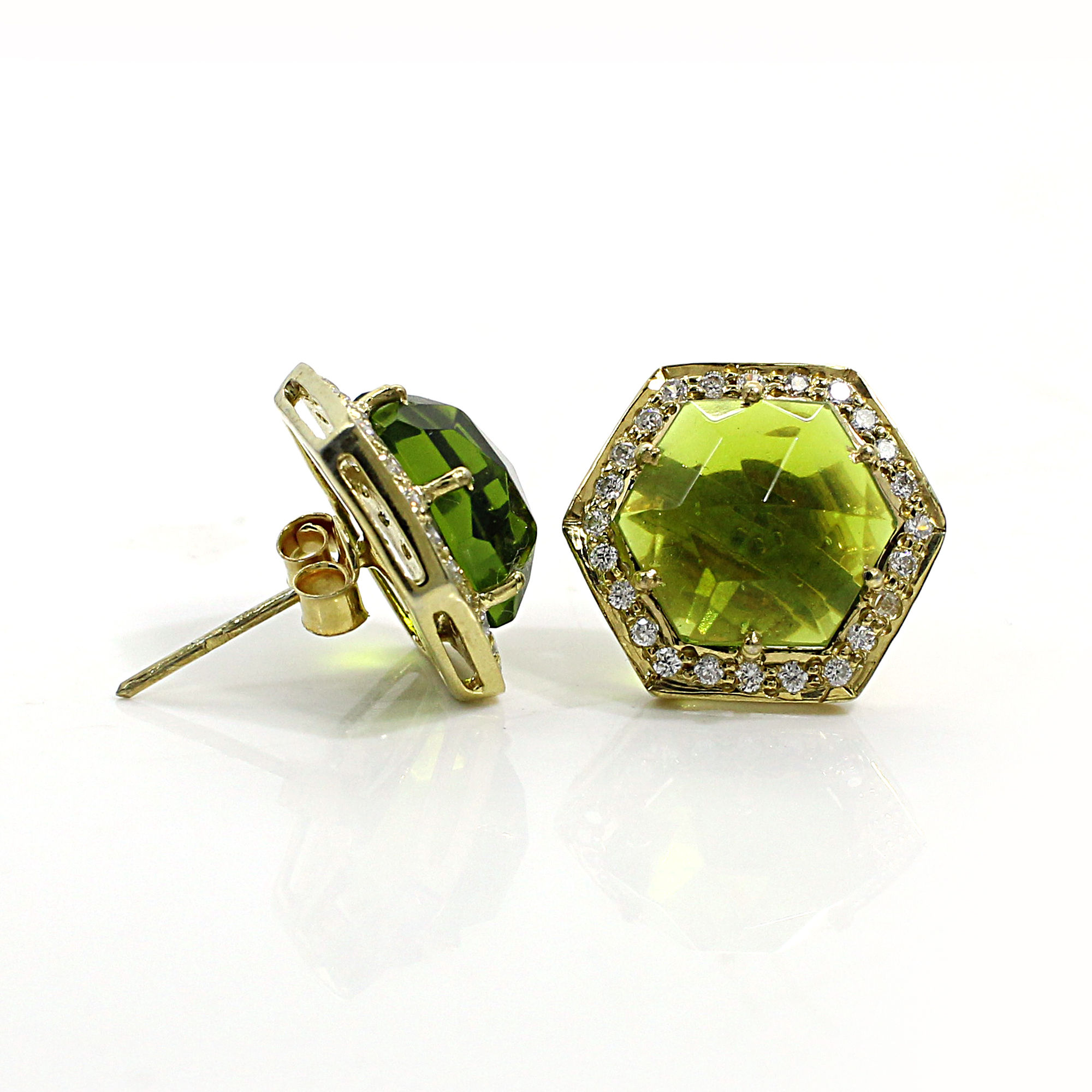 Peridot Hydro with CZ Silver Stud Earrings