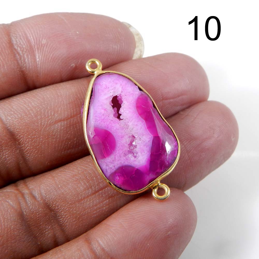 Pink Window Druzy Silver Gold Plated Bezel Set Double Loop Connector