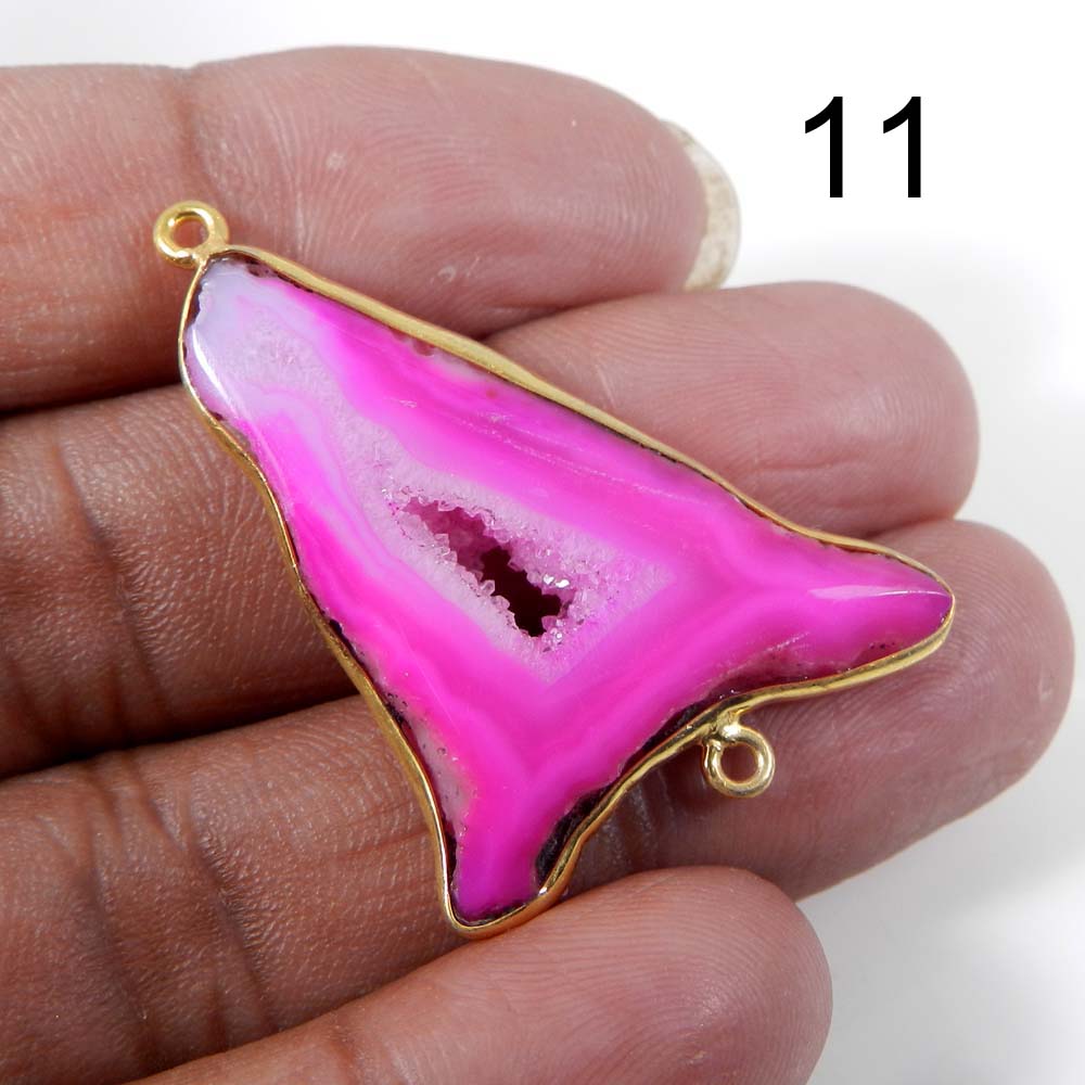 Pink Window Druzy Silver Gold Plated Bezel Set Double Loop Connector