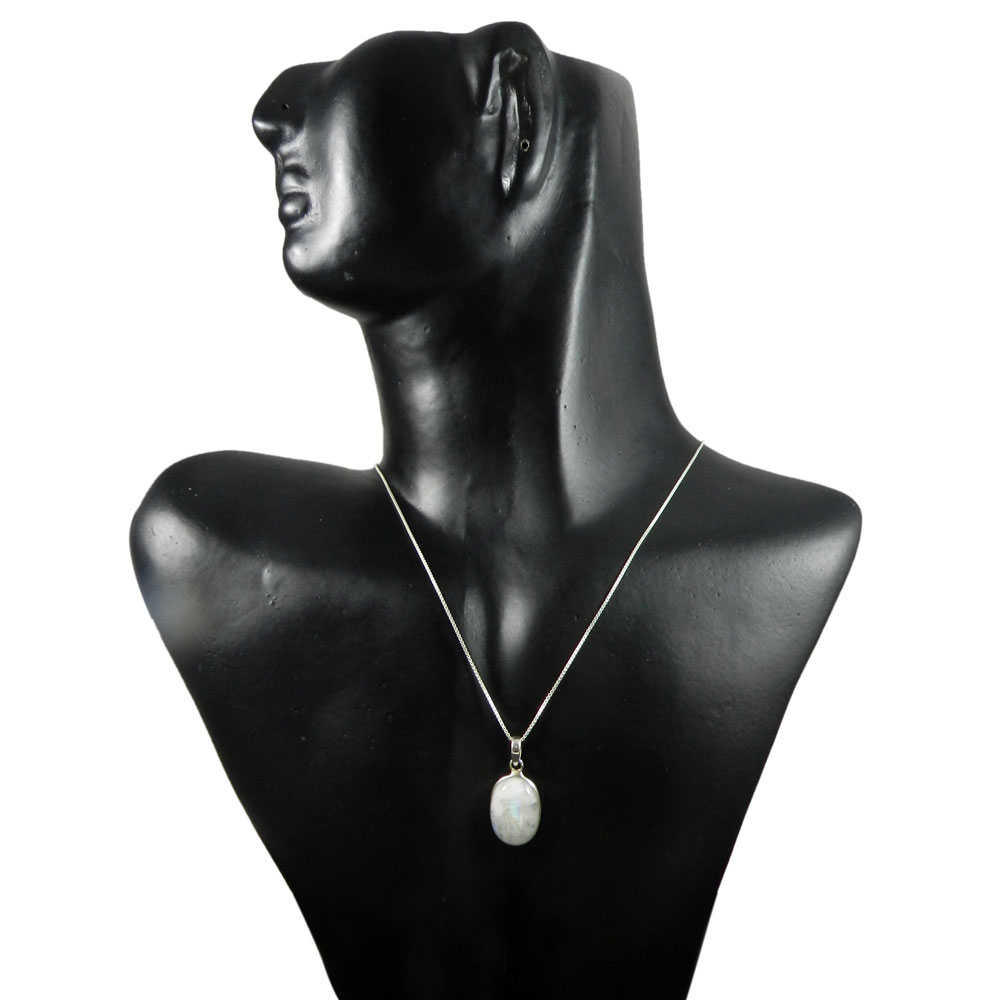 Rainbow Moonstone 925 Sterling Silver Slide Pendant With Chain