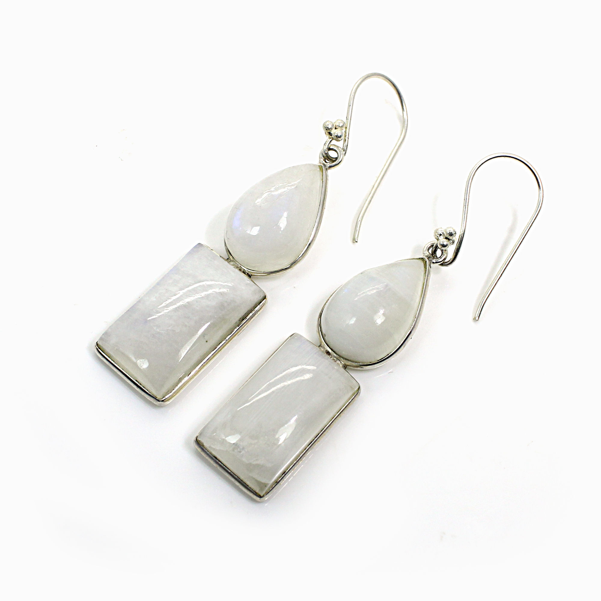 Rainbow Moonstone Silver Plated Dangle Earrings