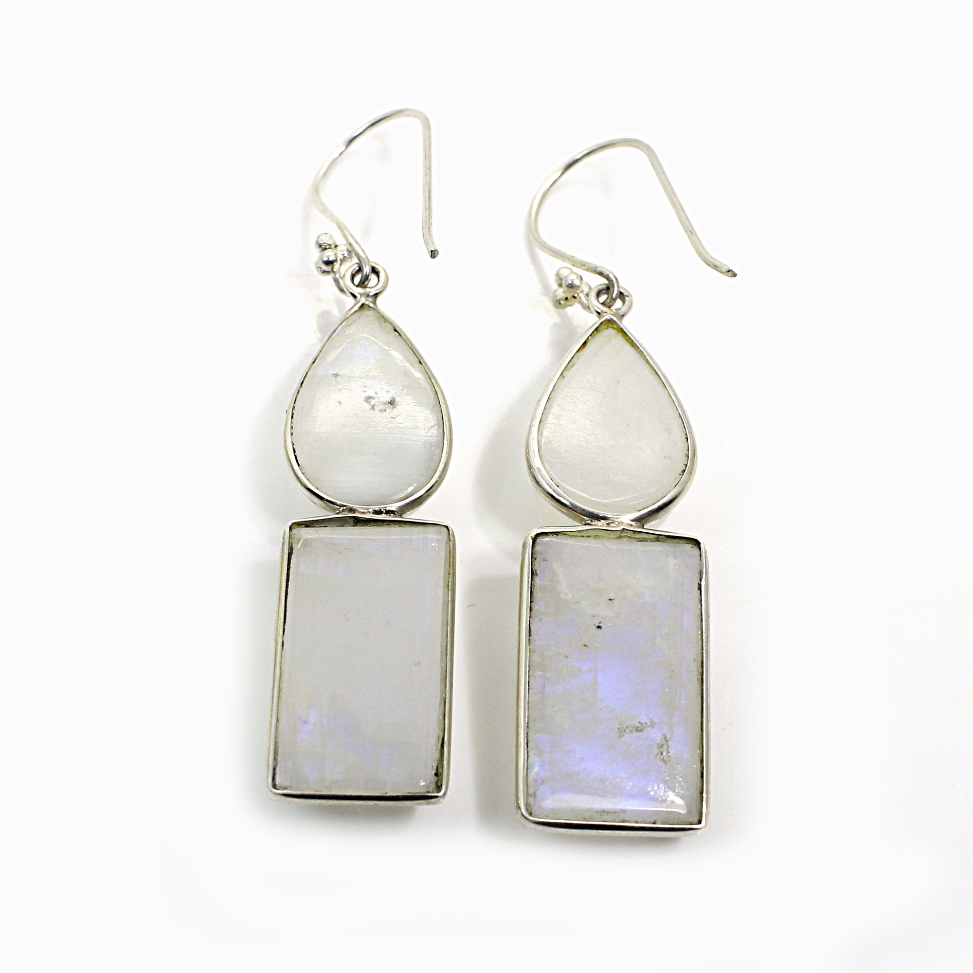 Rainbow Moonstone Silver Plated Dangle Earrings