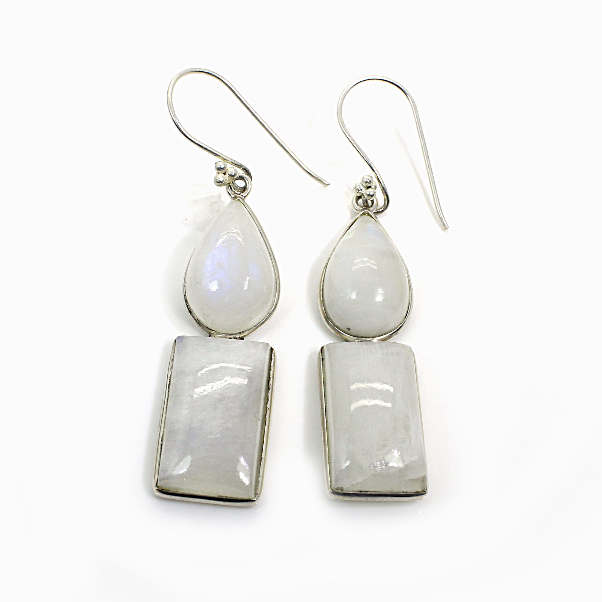 Rainbow Moonstone Silver Plated Dangle Earrings