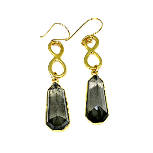 Ravishing Designer Collection Natural Pyrite amp Crystal Doublet Gemstone Earring Brass Vermeil Hanging Dangling Women Party Wear