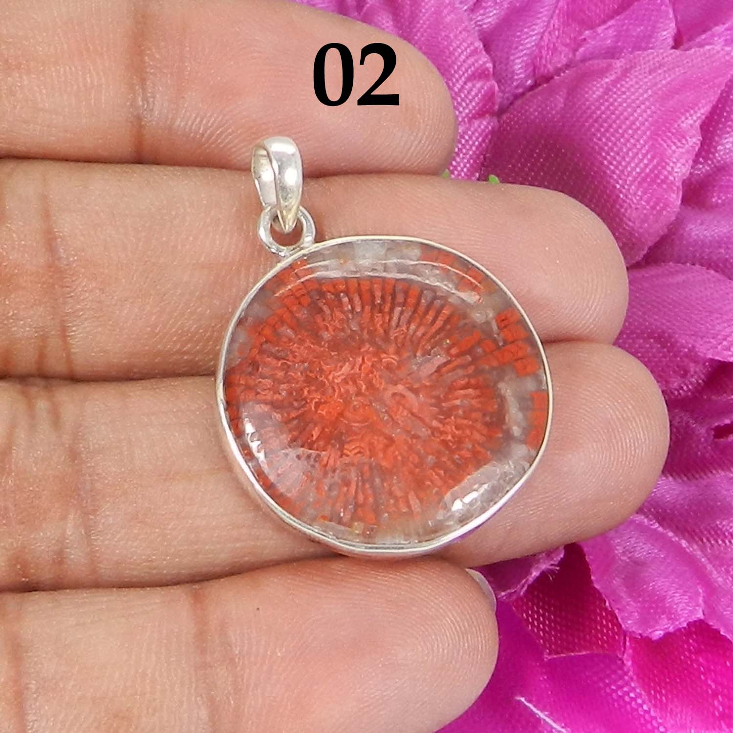 Red Horn Coral 925 Sterling Silver Designer Bezel Set Pendant