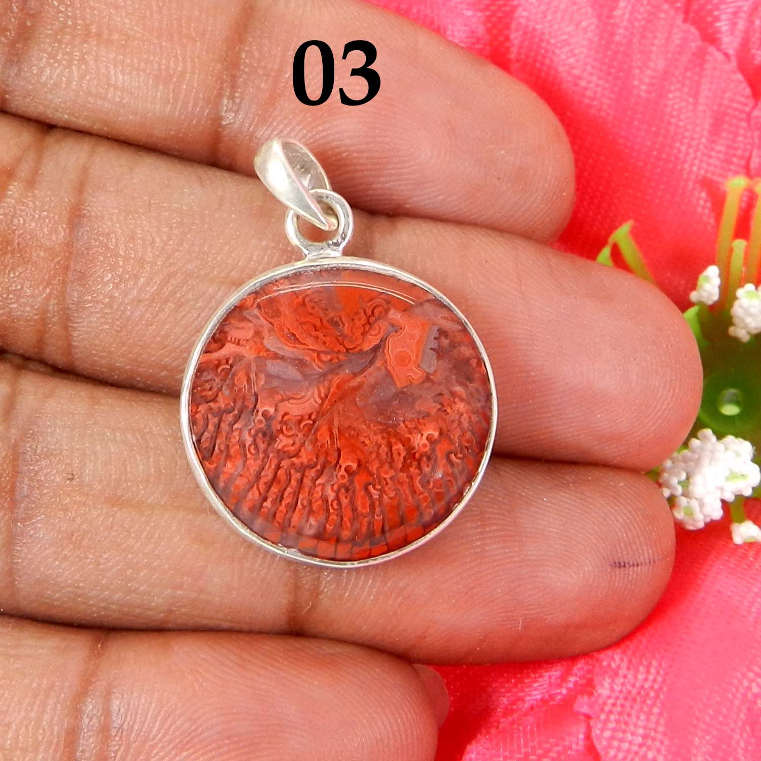 Red Horn Coral 925 Sterling Silver Designer Bezel Set Pendant