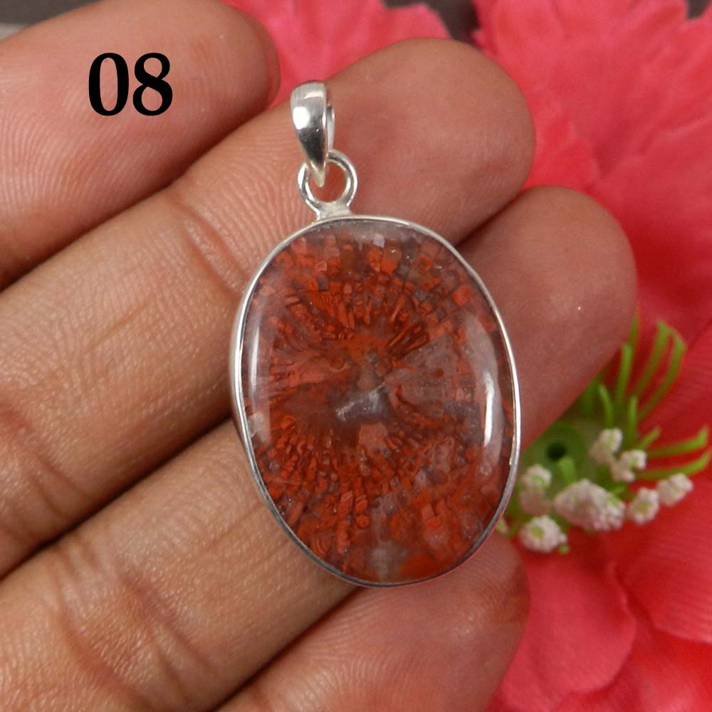 Red Horn Coral 925 Sterling Silver Designer Bezel Set Pendant