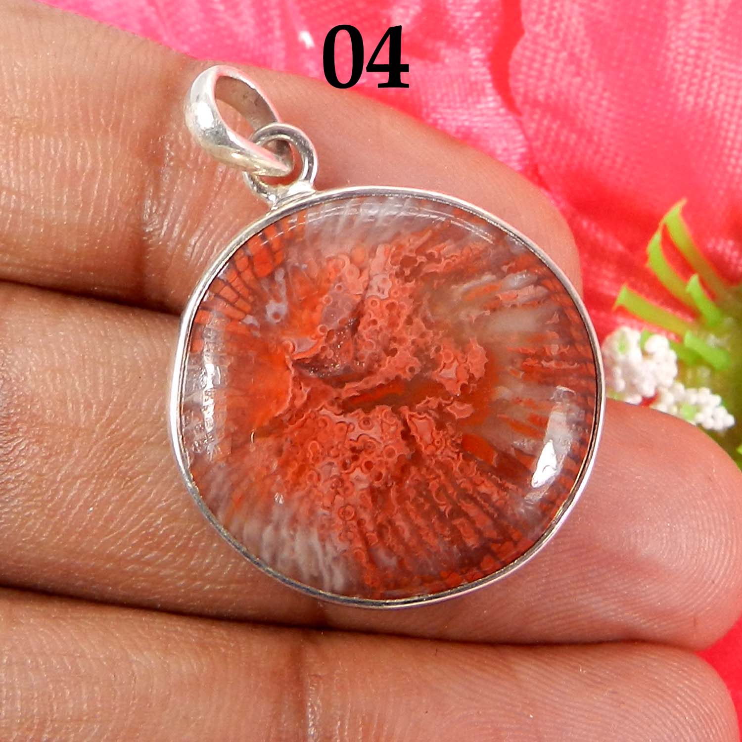 Red Horn Coral 925 Sterling Silver Designer Bezel Set Pendant