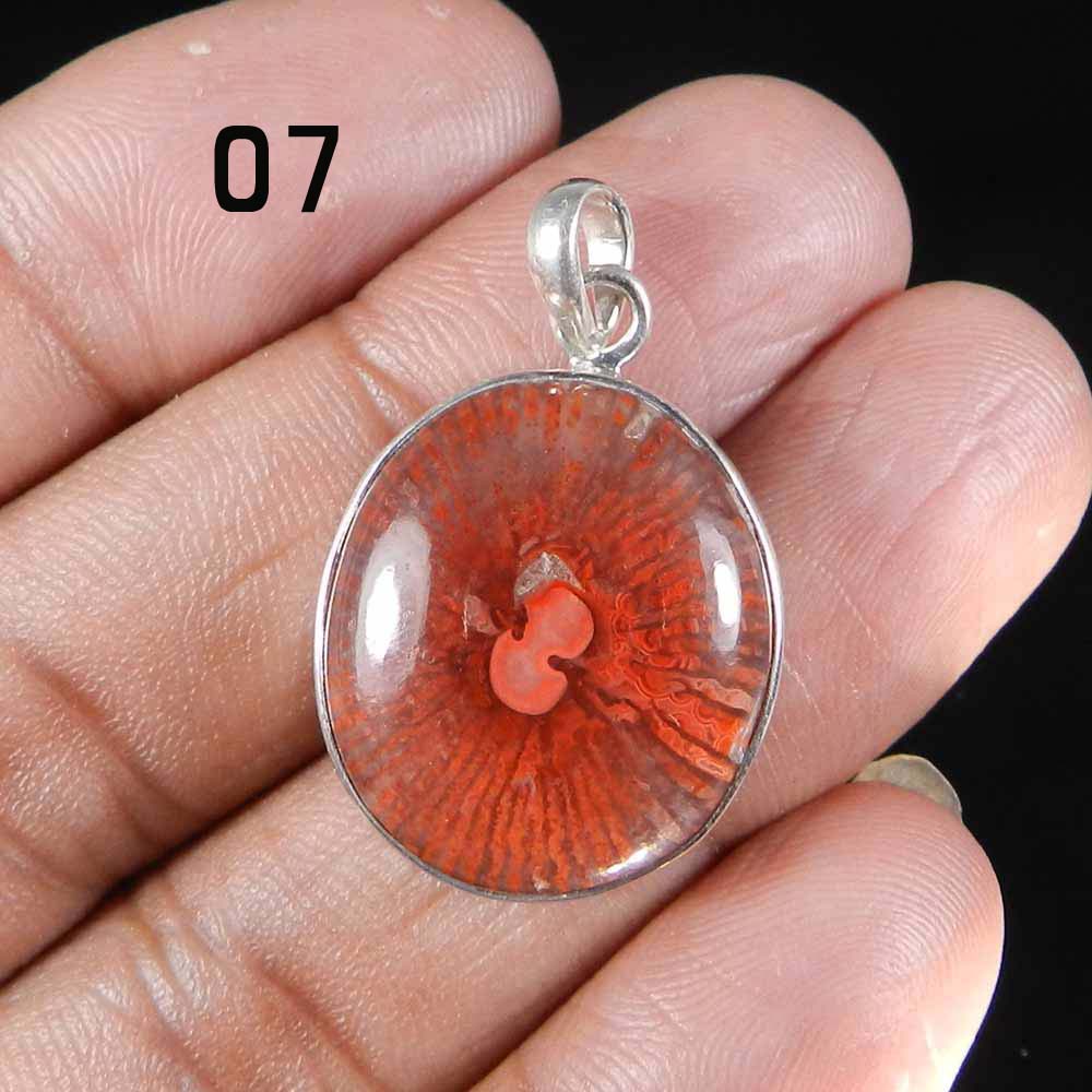 Red Horn Coral 925 Sterling Silver Designer Bezel Set Pendant