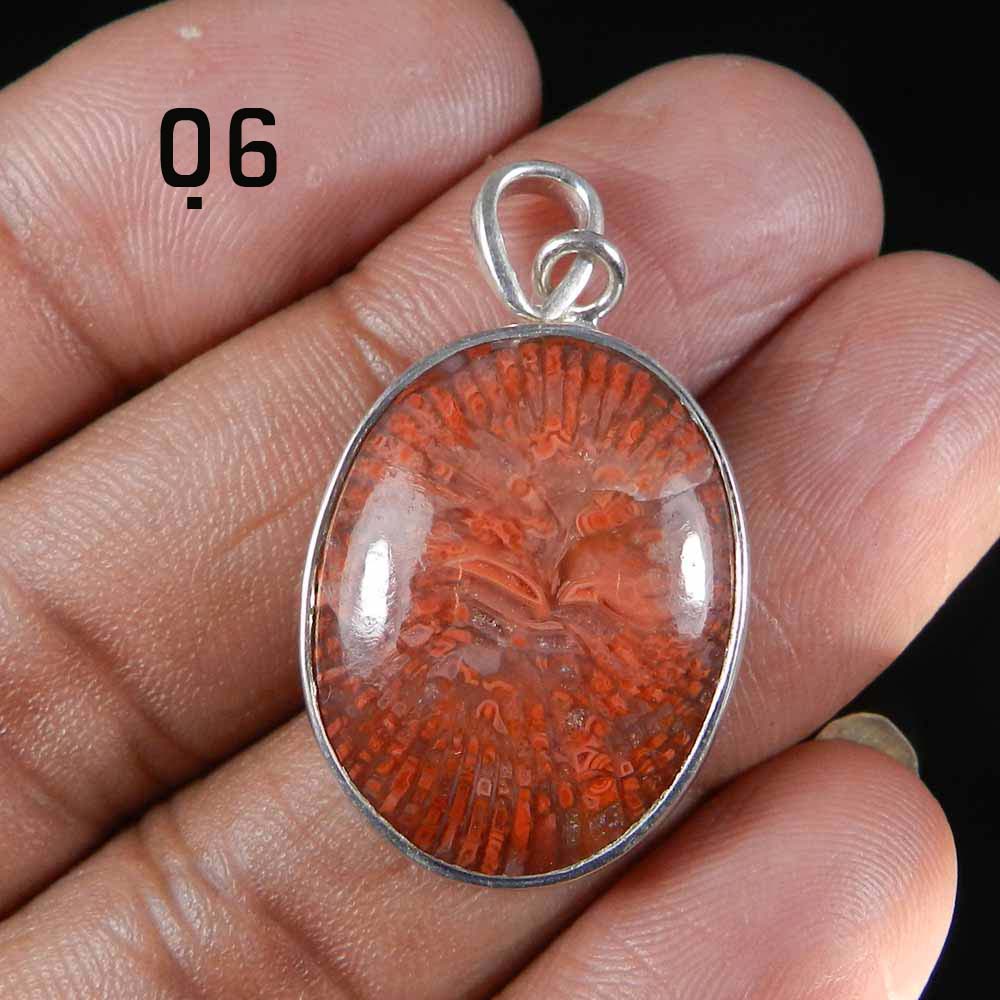Red Horn Coral 925 Sterling Silver Designer Bezel Set Pendant