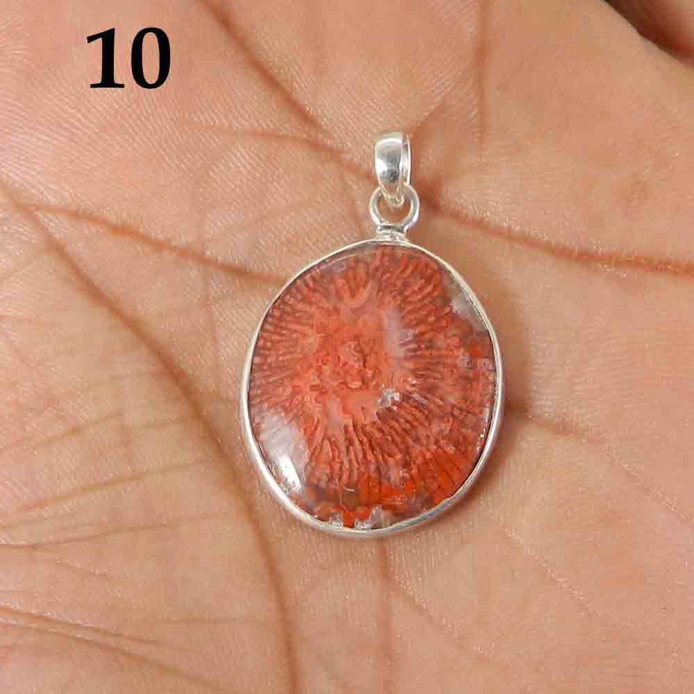Red Horn Coral 925 Sterling Silver Designer Bezel Set Pendant
