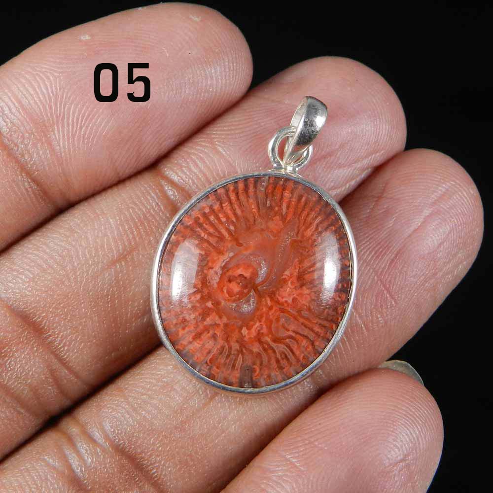 Red Horn Coral 925 Sterling Silver Designer Bezel Set Pendant
