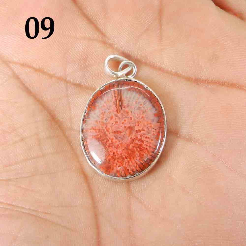 Red Horn Coral 925 Sterling Silver Designer Bezel Set Pendant