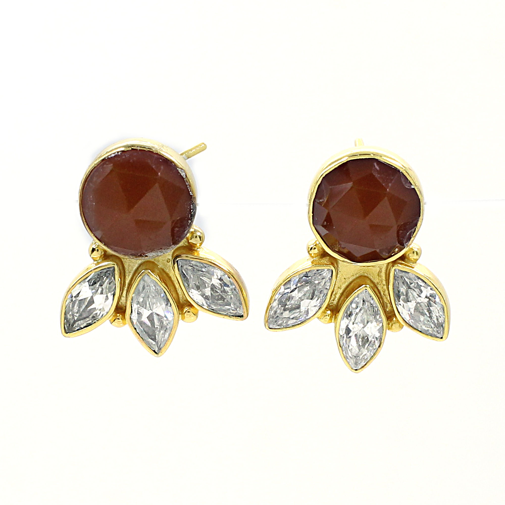 Red Onyx CZ Gold Plated Stud Earrings