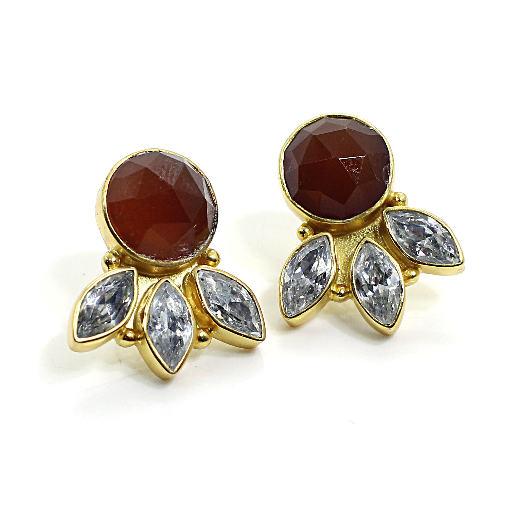 Red Onyx CZ Gold Plated Stud Earrings