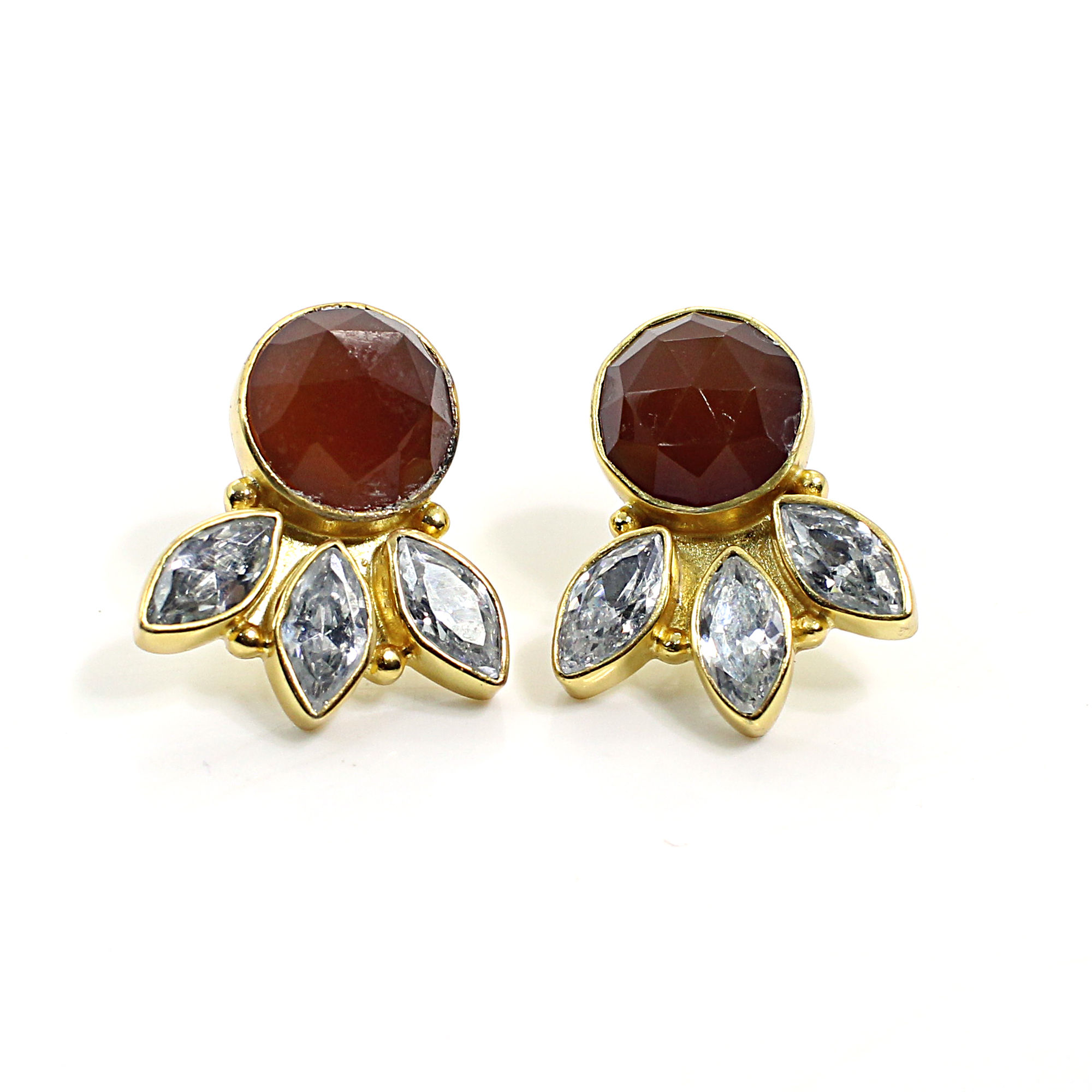 Red Onyx CZ Gold Plated Stud Earrings