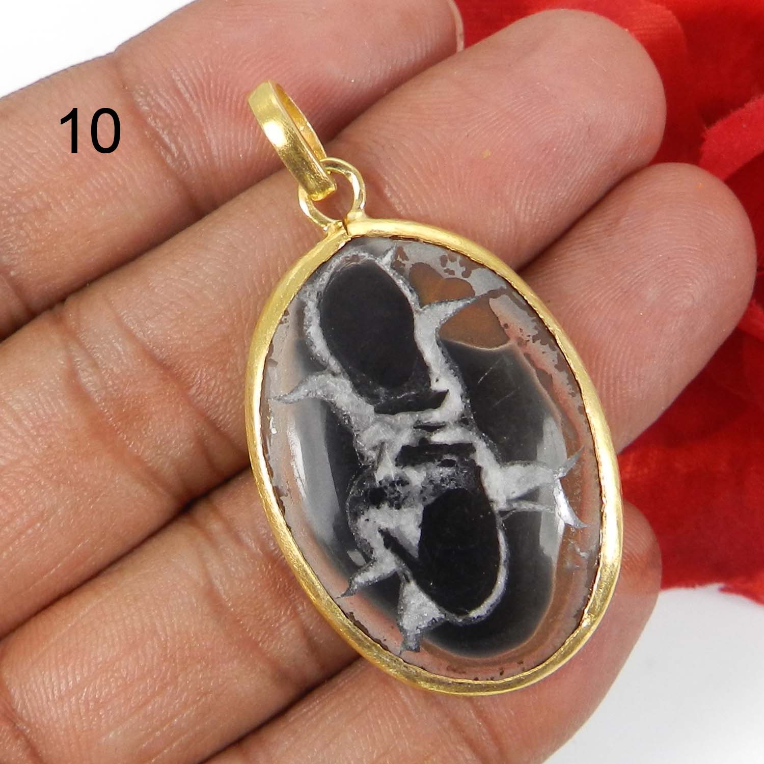 Septarian Jasper Silver Gold Plated Designer Bezel Set Pendant