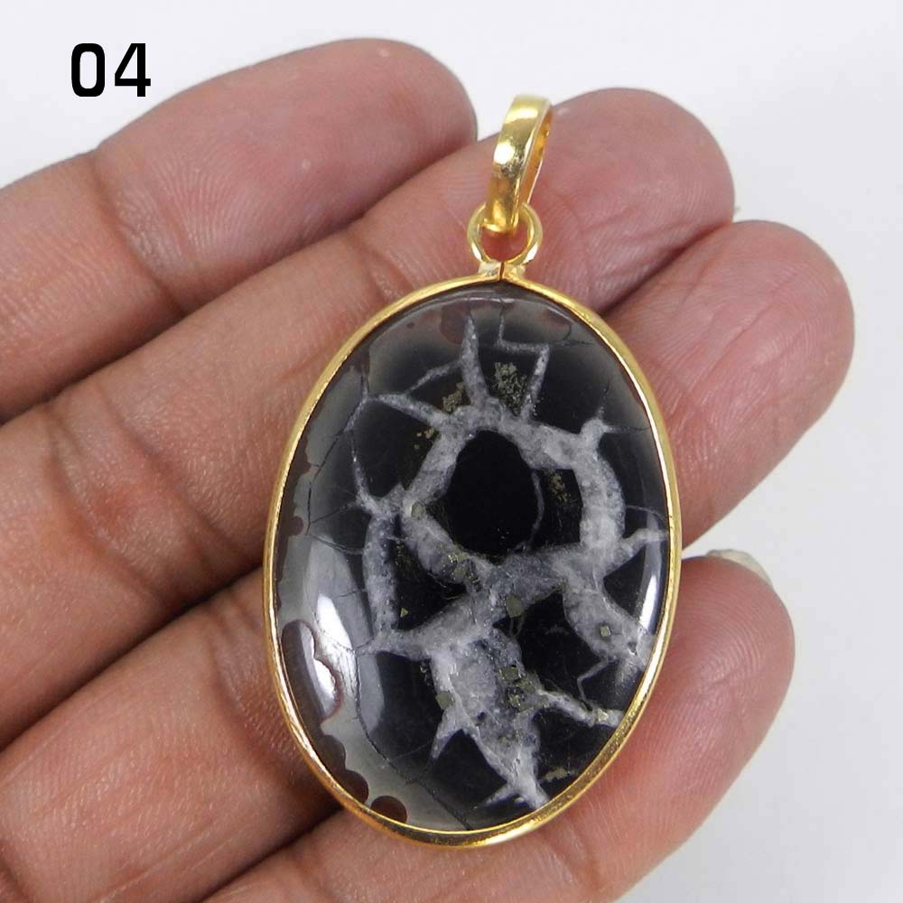 Septarian Jasper Silver Gold Plated Designer Bezel Set Pendant