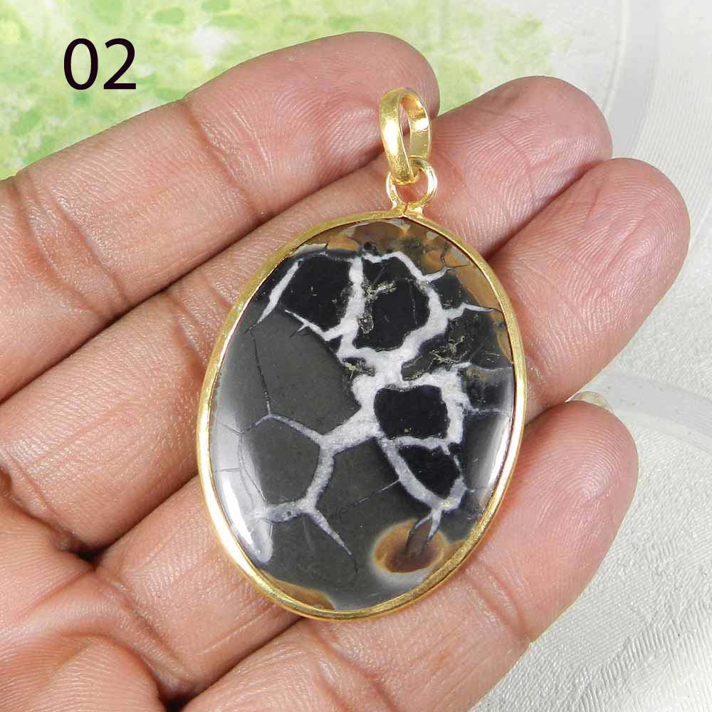 Septarian Jasper Silver Gold Plated Designer Bezel Set Pendant