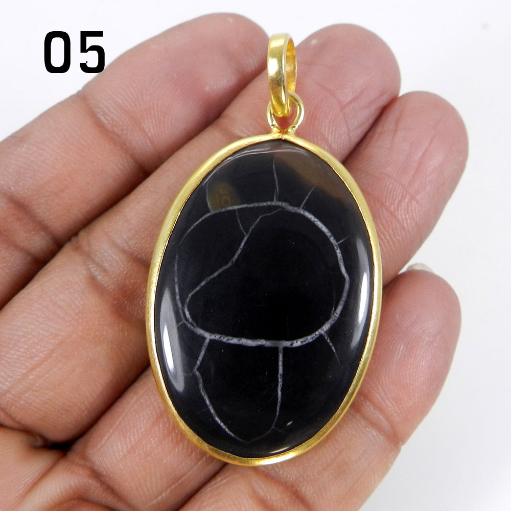 Septarian Jasper Silver Gold Plated Designer Bezel Set Pendant