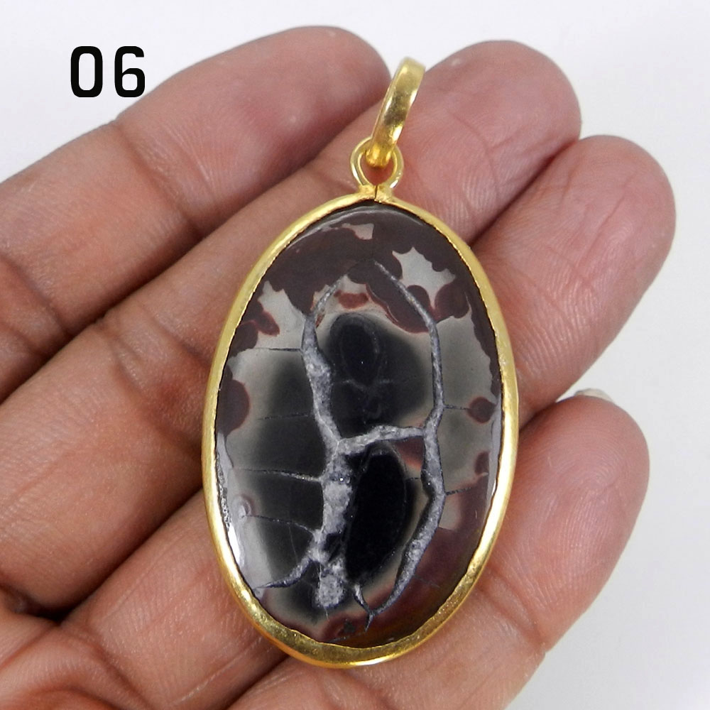 Septarian Jasper Silver Gold Plated Designer Bezel Set Pendant