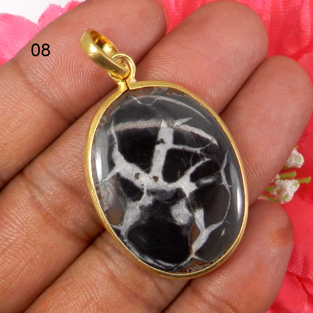 Septarian Jasper Silver Gold Plated Designer Bezel Set Pendant