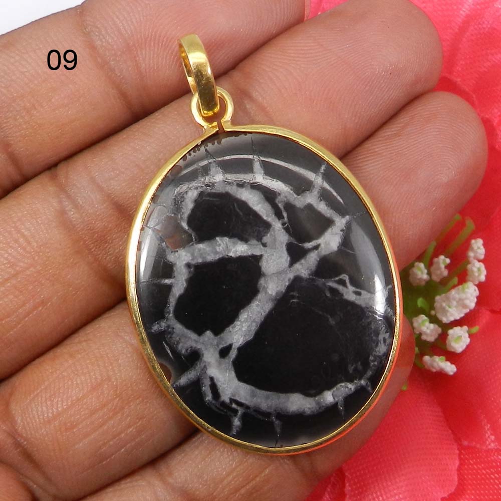 Septarian Jasper Silver Gold Plated Designer Bezel Set Pendant