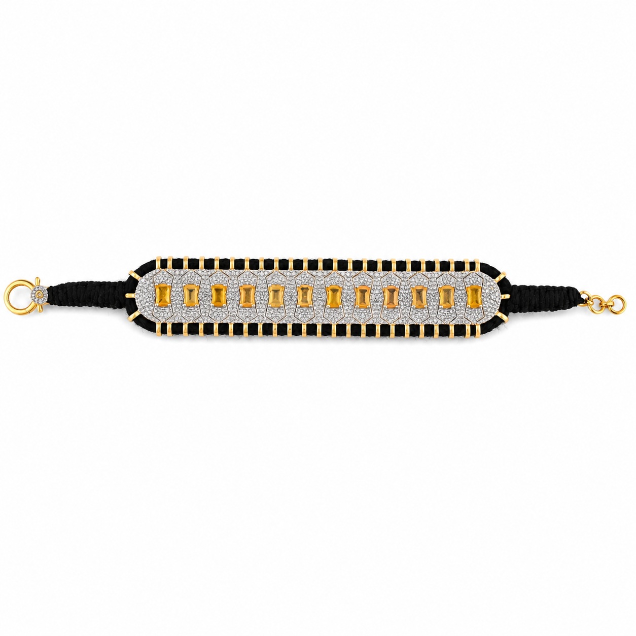 Luxury Handmade 925 Sterling Silver Threaded Bracelet with Natural Citrine and Diamond for Women Fine Jewelry