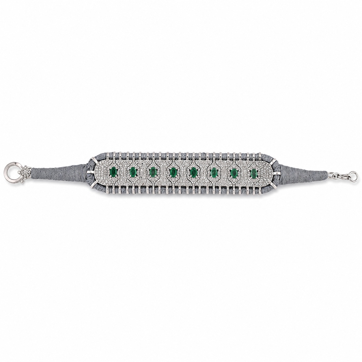 Luxury Handmade 925 Sterling Silver Threaded Bracelet With Natural Emerald and Diamond Jewelry for Women