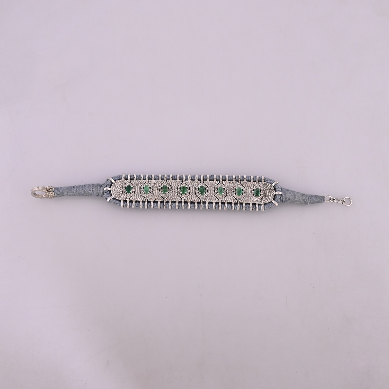 Luxury Handmade 925 Sterling Silver Threaded Bracelet With Natural Emerald and Diamond Jewelry for Women