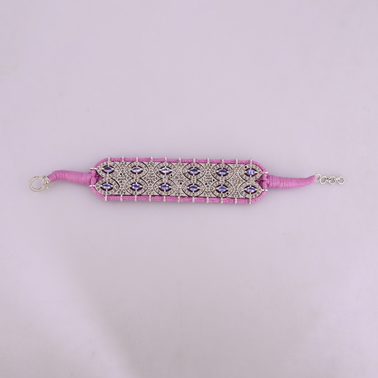 High-End Handmade 925 Sterling Silver Threaded Bracelet With Natural Tanzanite and Diamond Jewelry for Women