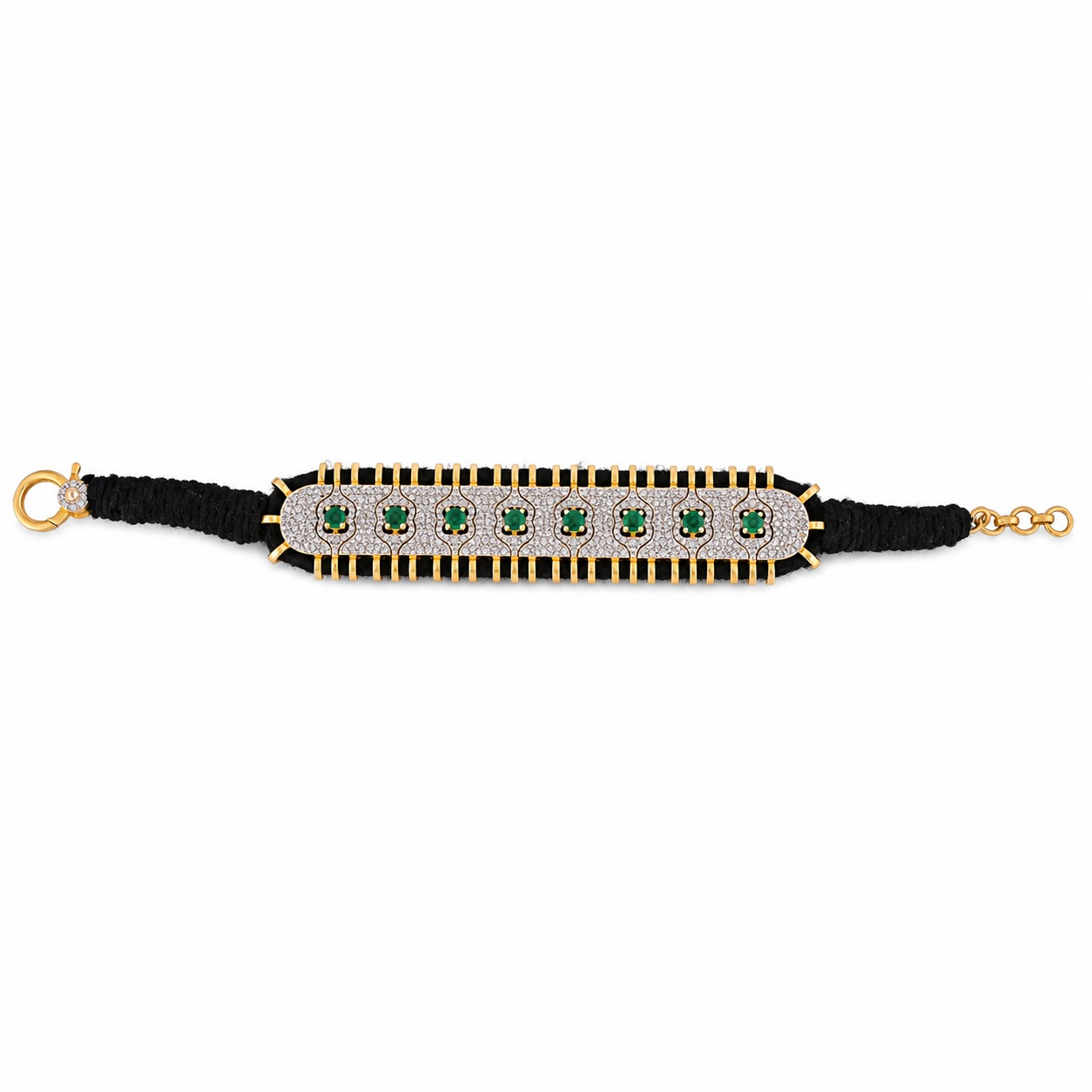 Elegant handmade 925 sterling silver threaded bracelet featuring natural emerald and sparkling diamond Jewelry for Women
