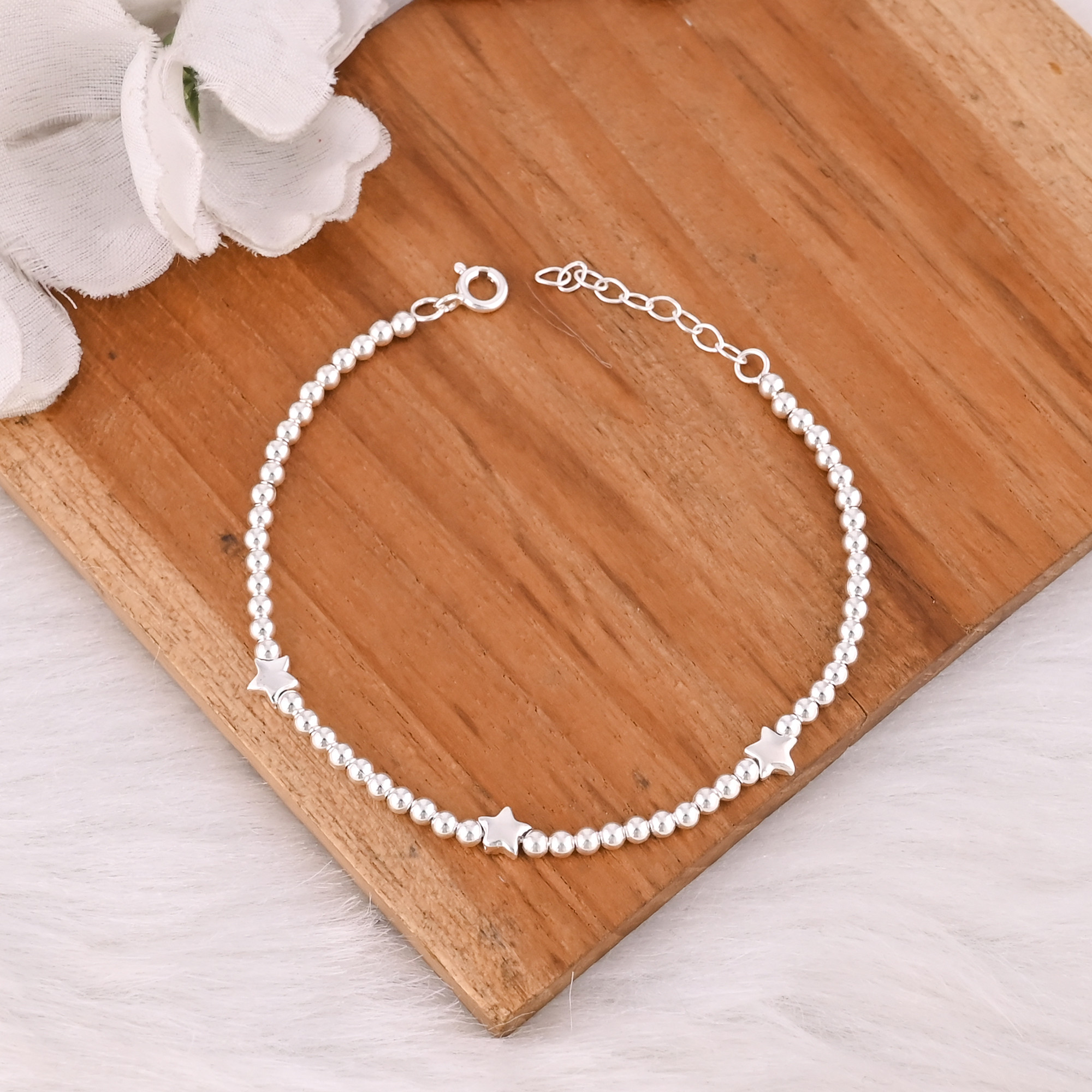 925 Sterling Silver Link Bracelet Silver 925 Jewelry Fine Jewelry Beaded Ball Charm Bracelets For Jewelry