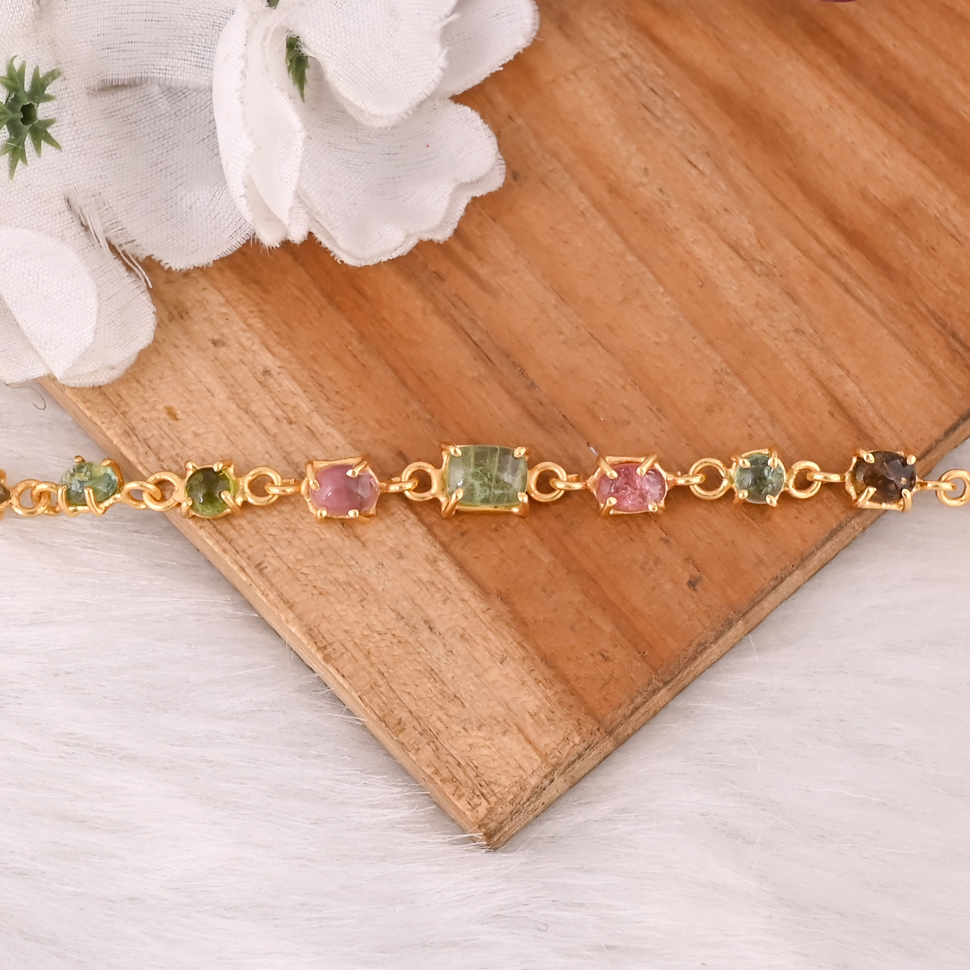 925 Sterling Silver Designer Tourmaline Bracelet for Women Girls Handmade Customized Bracelet Charm Jewelry Link Chain Bracelet