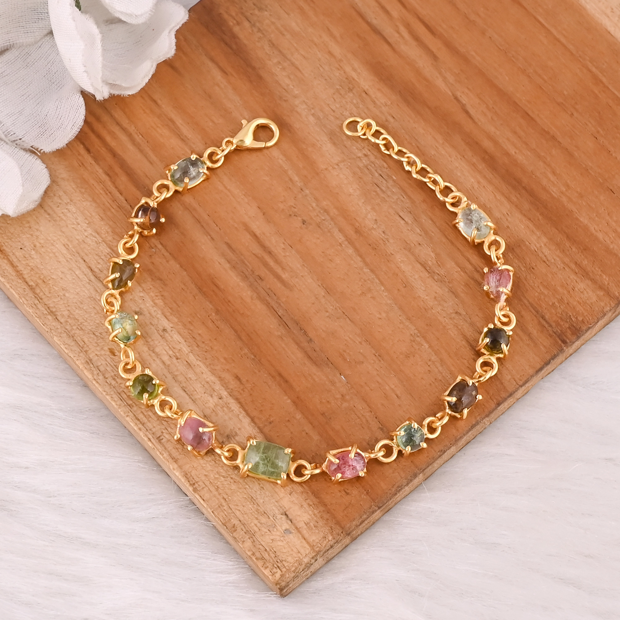 925 Sterling Silver Designer Tourmaline Bracelet for Women Girls Handmade Customized Bracelet Charm Jewelry Link Chain Bracelet