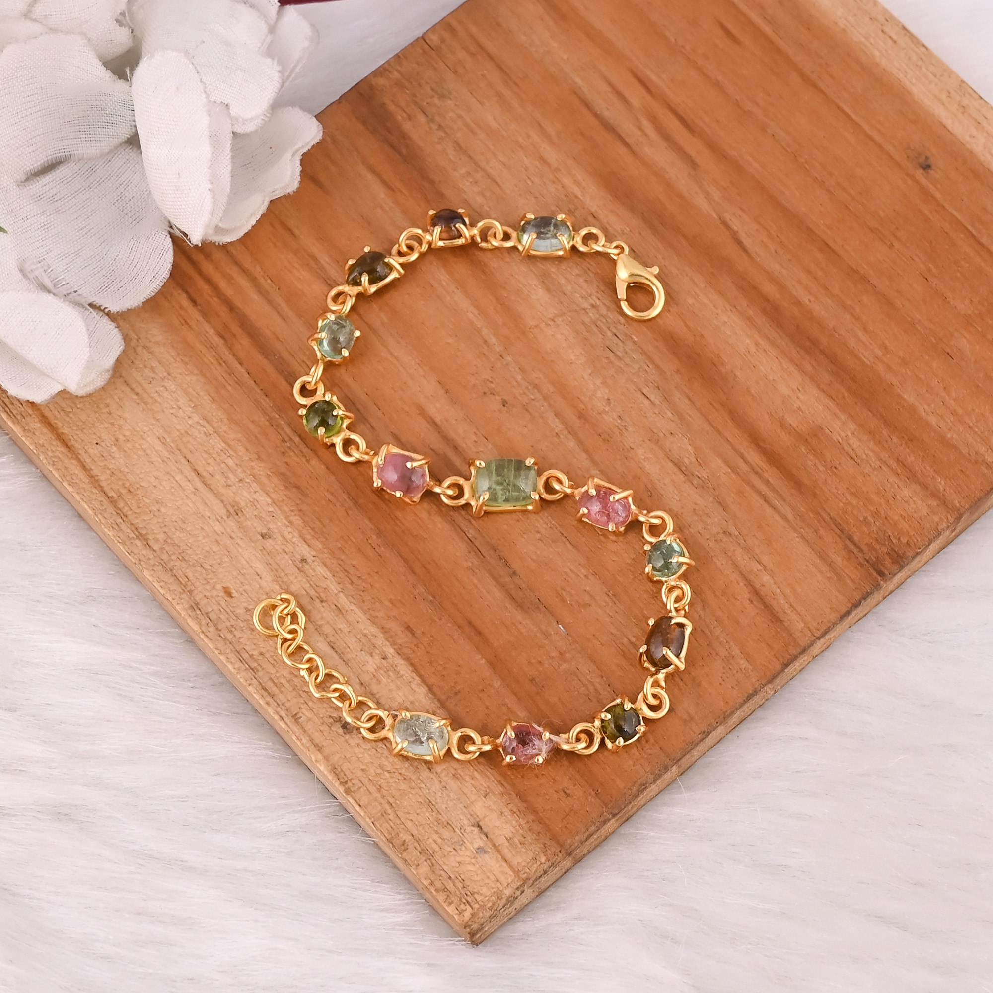 925 Sterling Silver Designer Tourmaline Bracelet for Women Girls Handmade Customized Bracelet Charm Jewelry Link Chain Bracelet