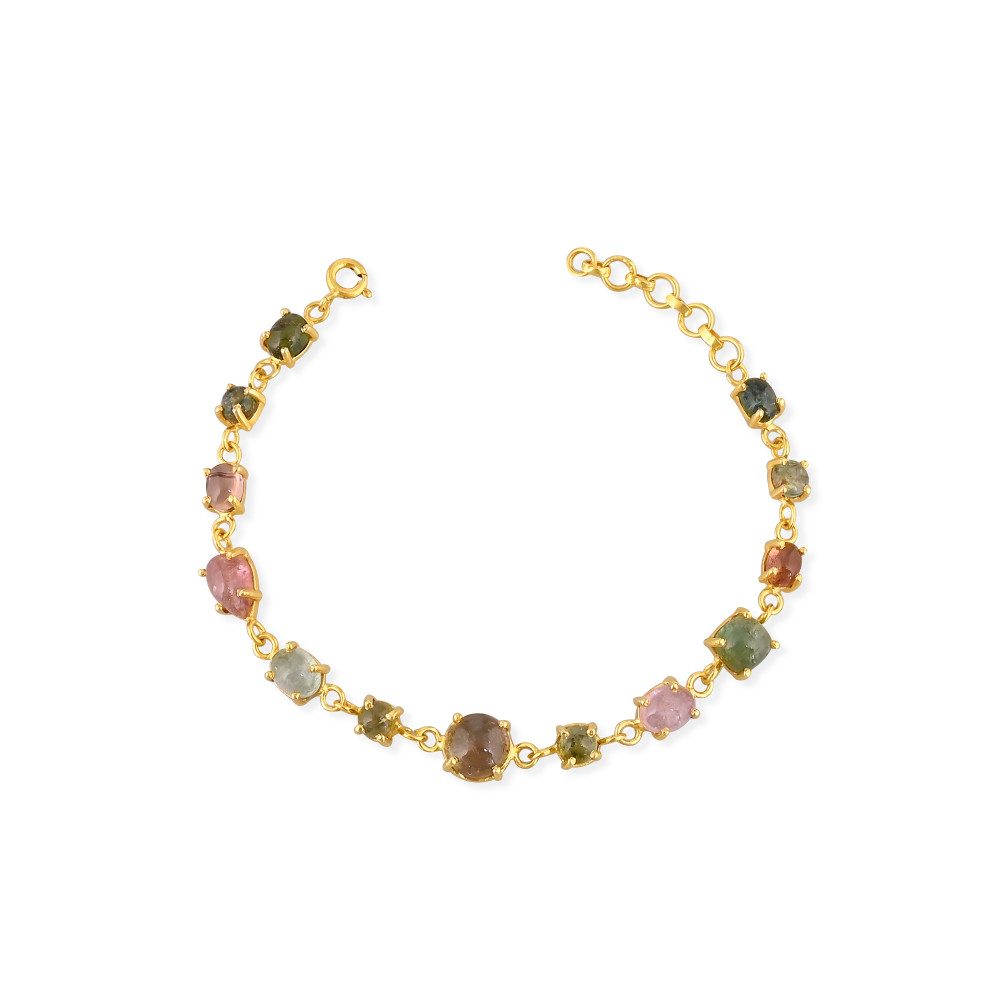 Image of Wholesale 925 Sterling Silver Vintage Style Link Chain Bracelets for Women Multi Tourmaline Bracelet Engagement Wedding Party