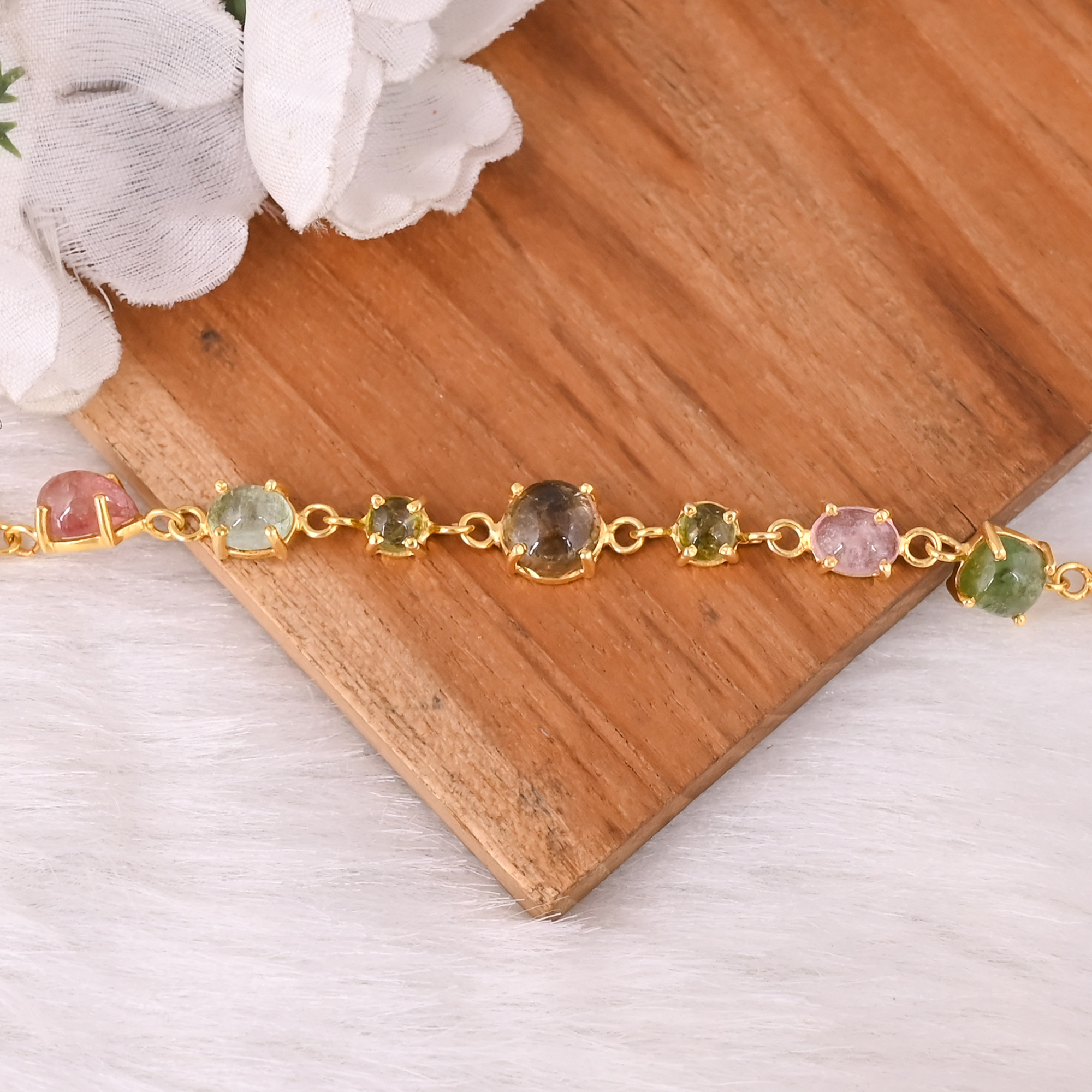 Wholesale 925 Sterling Silver Vintage Style Link Chain Bracelets for Women Multi Tourmaline Bracelet Engagement Wedding Party