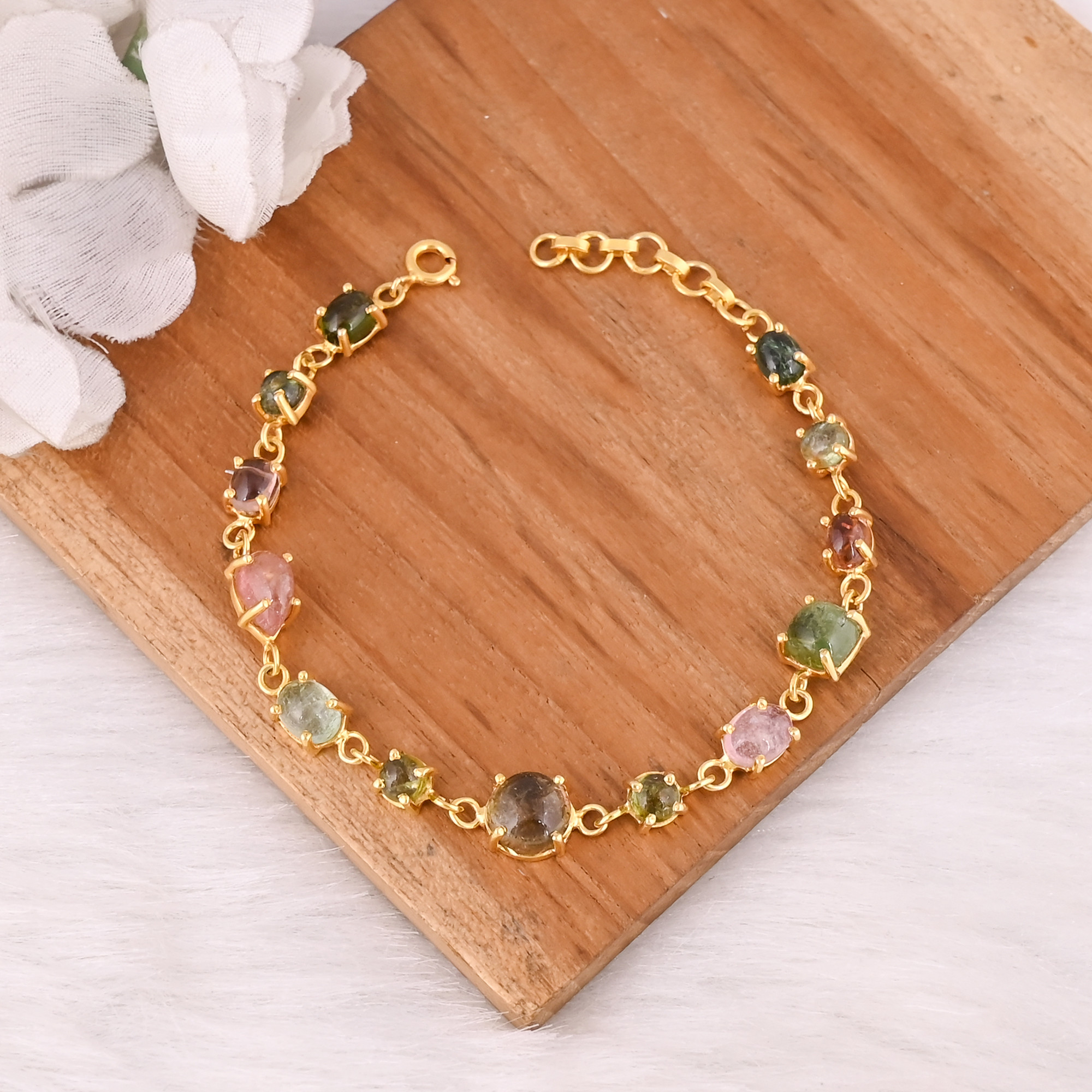Wholesale 925 Sterling Silver Vintage Style Link Chain Bracelets for Women Multi Tourmaline Bracelet Engagement Wedding Party