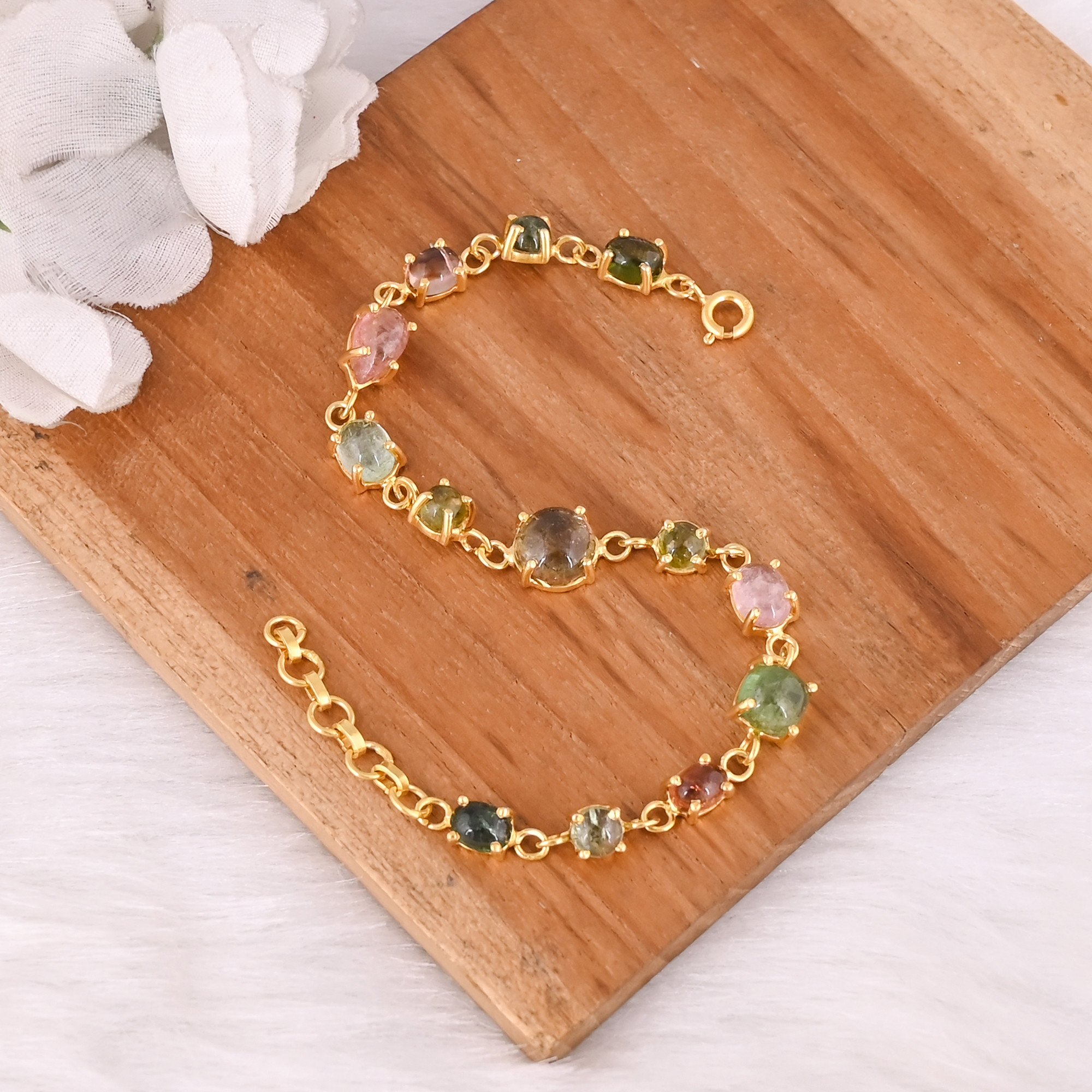 Wholesale 925 Sterling Silver Vintage Style Link Chain Bracelets for Women Multi Tourmaline Bracelet Engagement Wedding Party