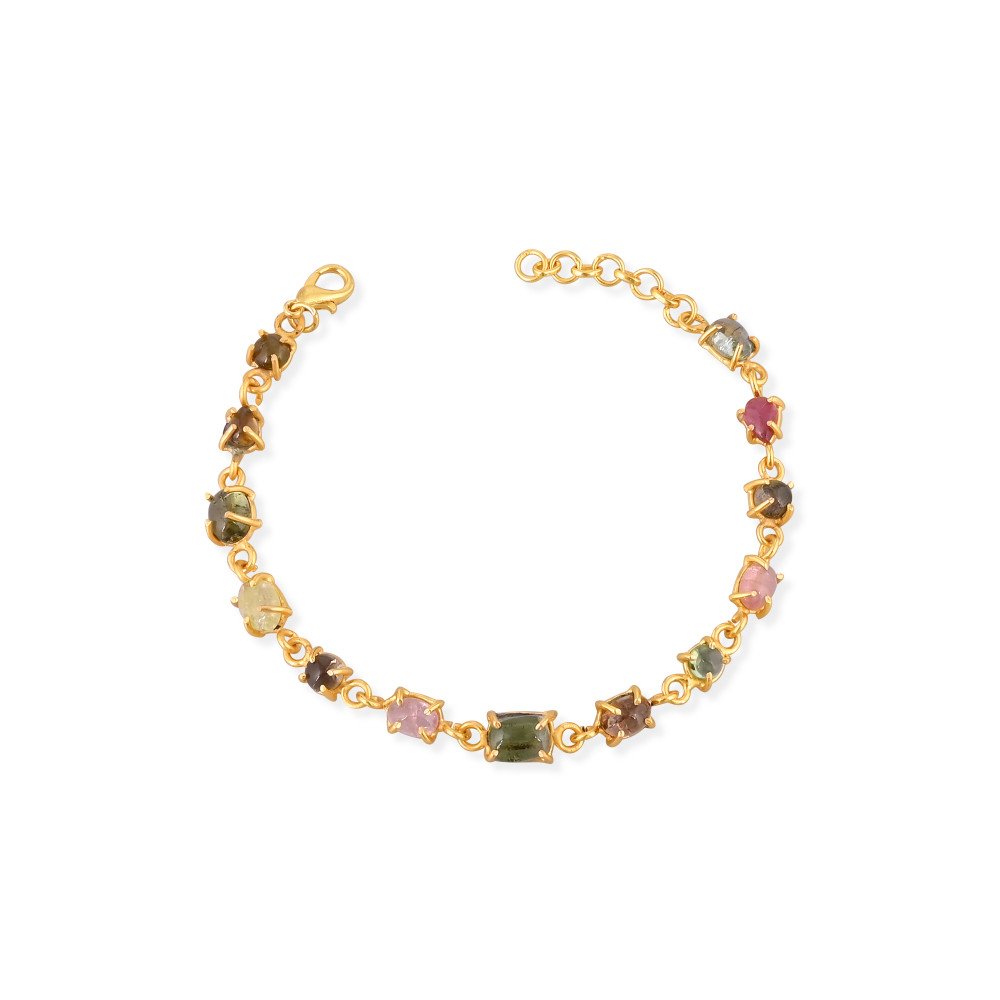 Image of 925 Sterling Silver Designer Bracelet for Women Girls Handmade Customized Bracelet Tourmaline Jewelry Link Chain Bracelet