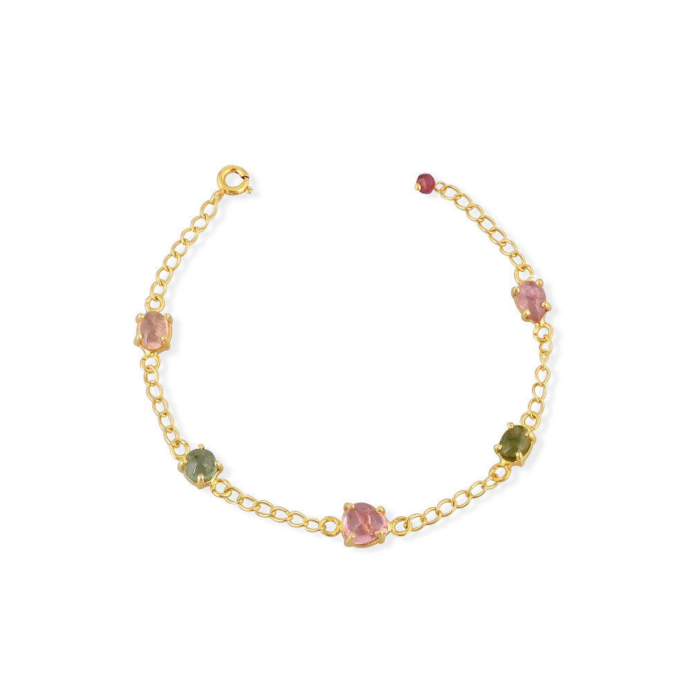 Image of 925 Sterling Silver Tourmaline Birthstone Bracelet for Women Handmade Designer Bracelet Gold Plated Jewelry Link Chain Bracelet