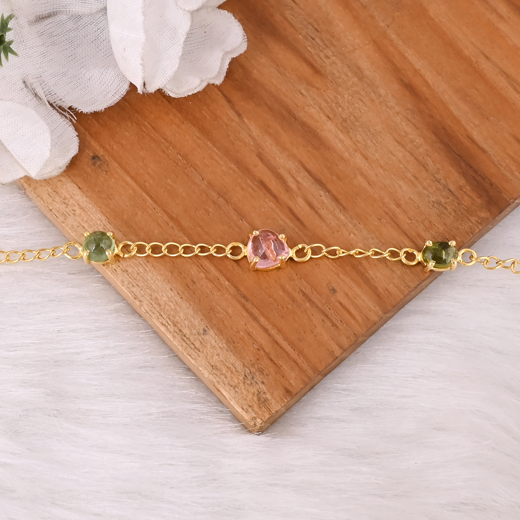 925 Sterling Silver Tourmaline Birthstone Bracelet for Women Handmade Designer Bracelet Gold Plated Jewelry Link Chain Bracelet