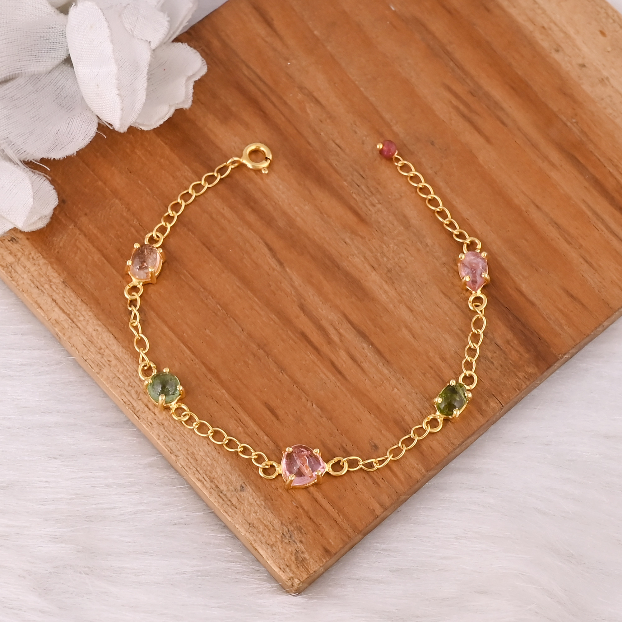 925 Sterling Silver Tourmaline Birthstone Bracelet for Women Handmade Designer Bracelet Gold Plated Jewelry Link Chain Bracelet