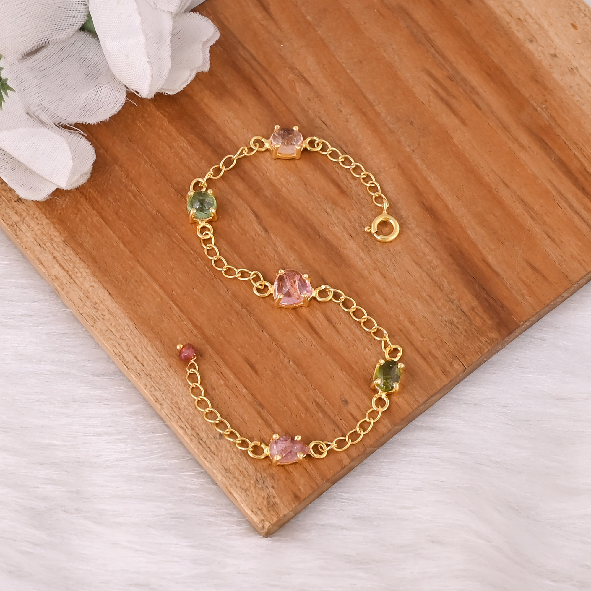 925 Sterling Silver Tourmaline Birthstone Bracelet for Women Handmade Designer Bracelet Gold Plated Jewelry Link Chain Bracelet