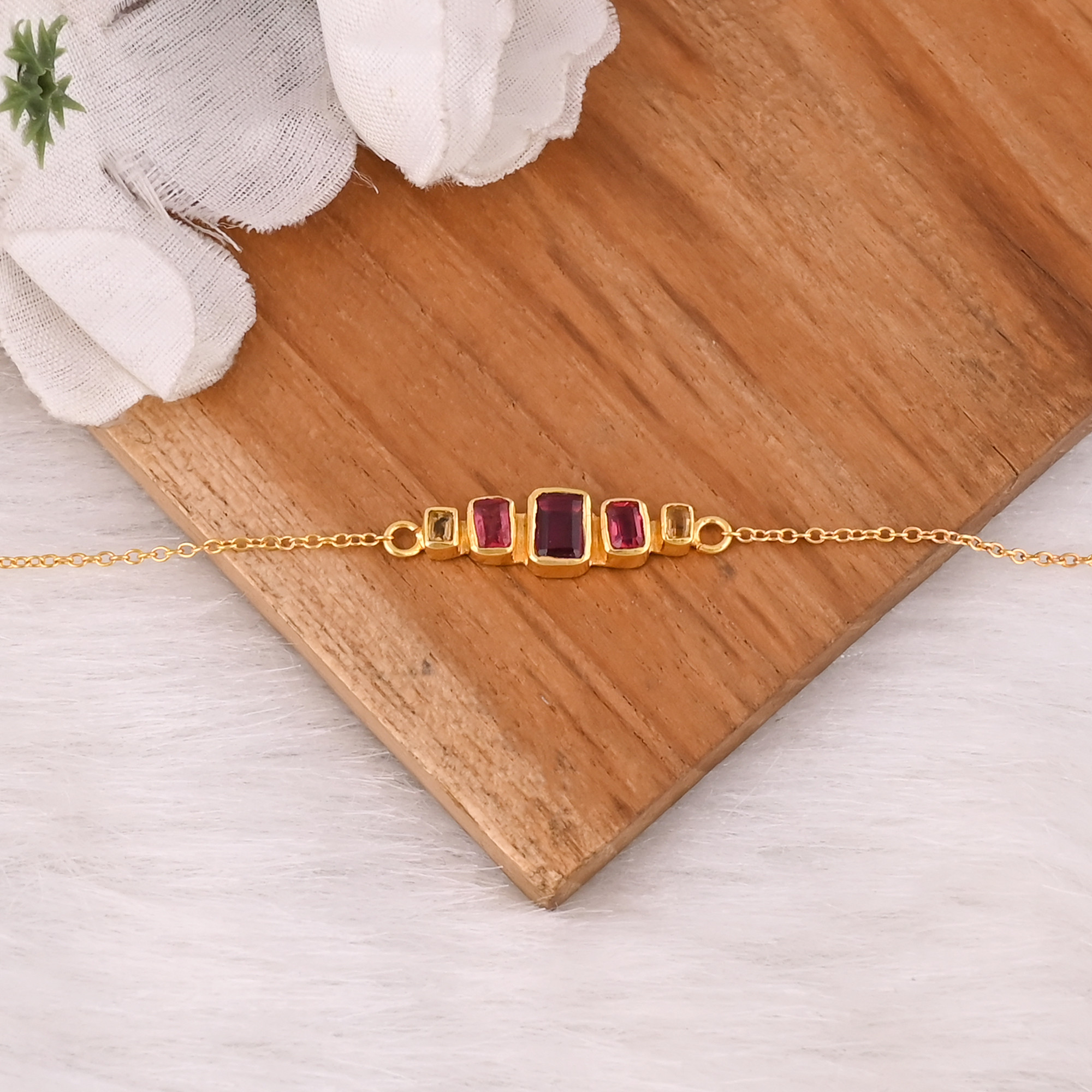 Natural Multi Tourmaline Handmade Boho Bracelet 925 Sterling Silver Gold Plated Jewelry Minimalist Bracelet Wedding Gift